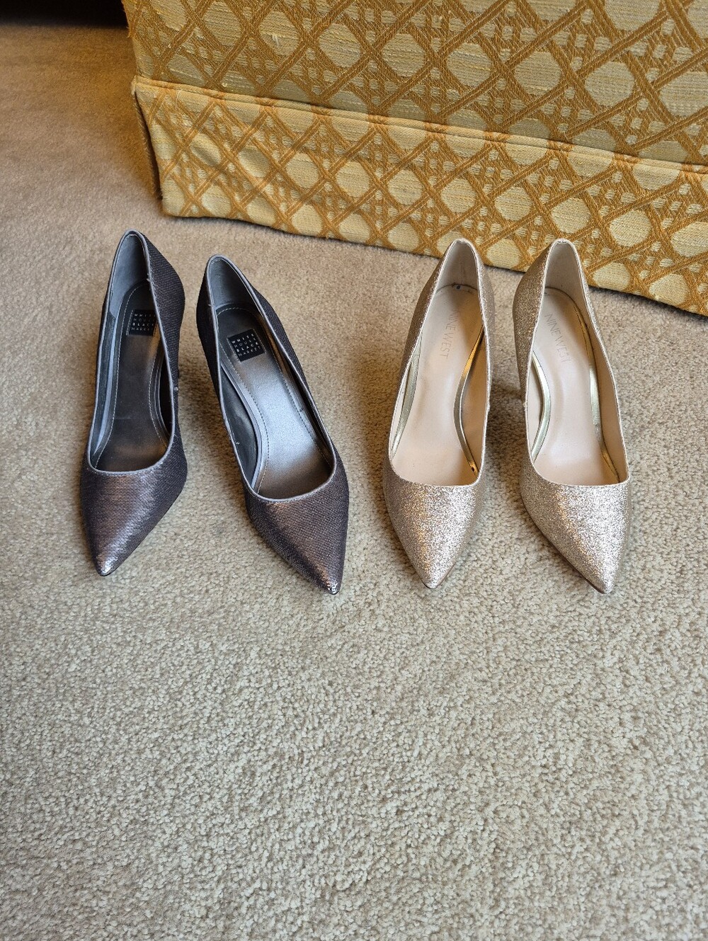 Lot Of 2 Women's Metallic Pointed-Toe Pumps Silver And Gold Size 7.5 M